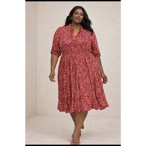 Torrid Plus Size 5X Maxi Challis Tiered V-Neck Dress Floral Boho Pockets Red